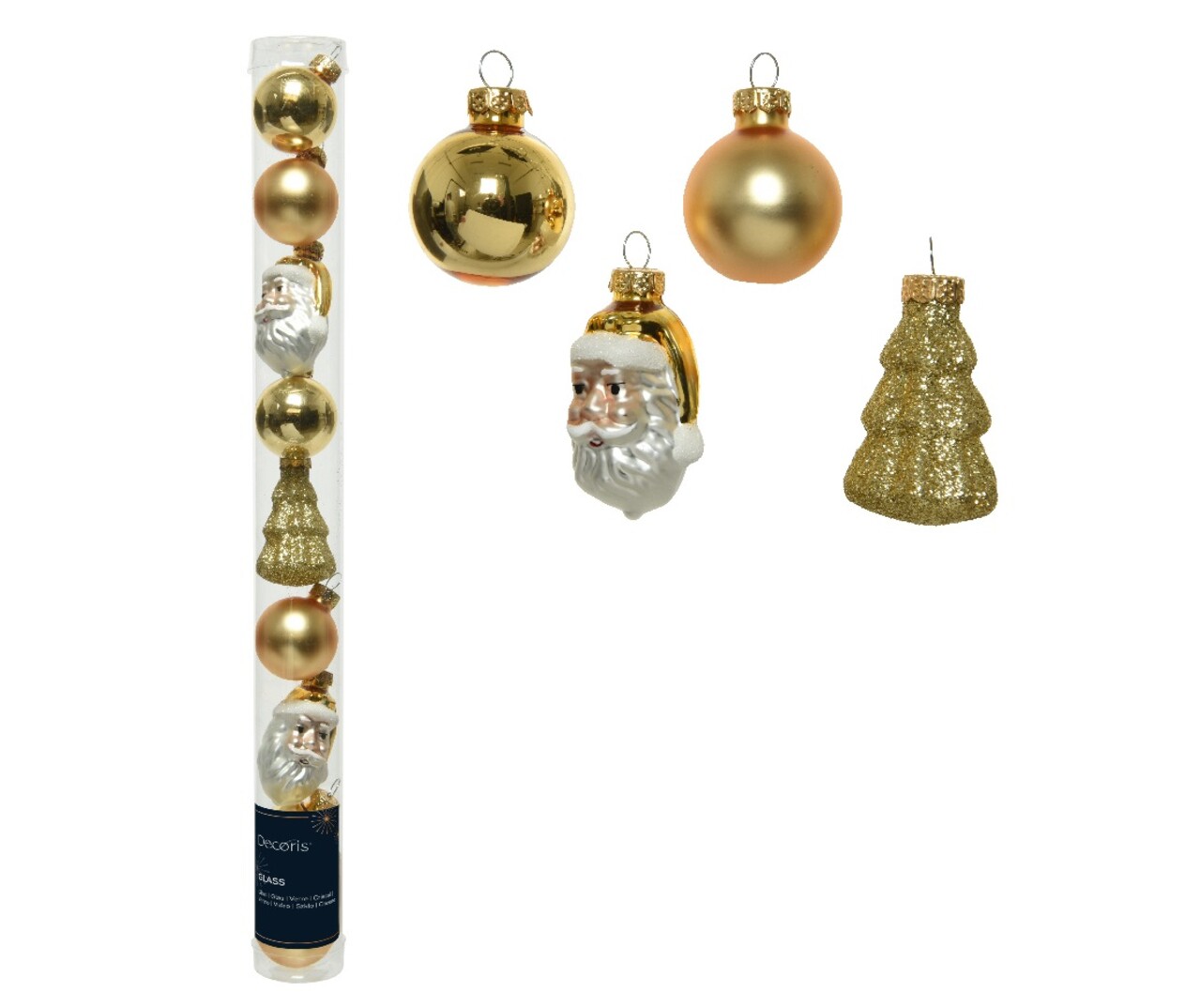 Tub cu 9 globuri Santa Claus, Decoris, sticla, auriu - imagine 4